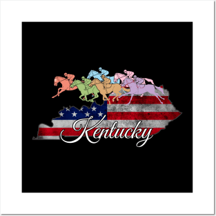 Derby Day Kentucky Map US Flag Retro Cute Horse Racing Lover Gifts Posters and Art